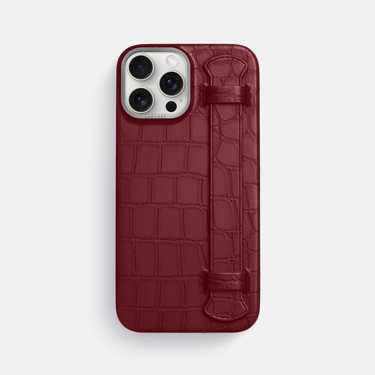 Burgundy iPhone 16 Pro Max Handle Case Alligator with Steel Metal -1 | Burgundy-Steel