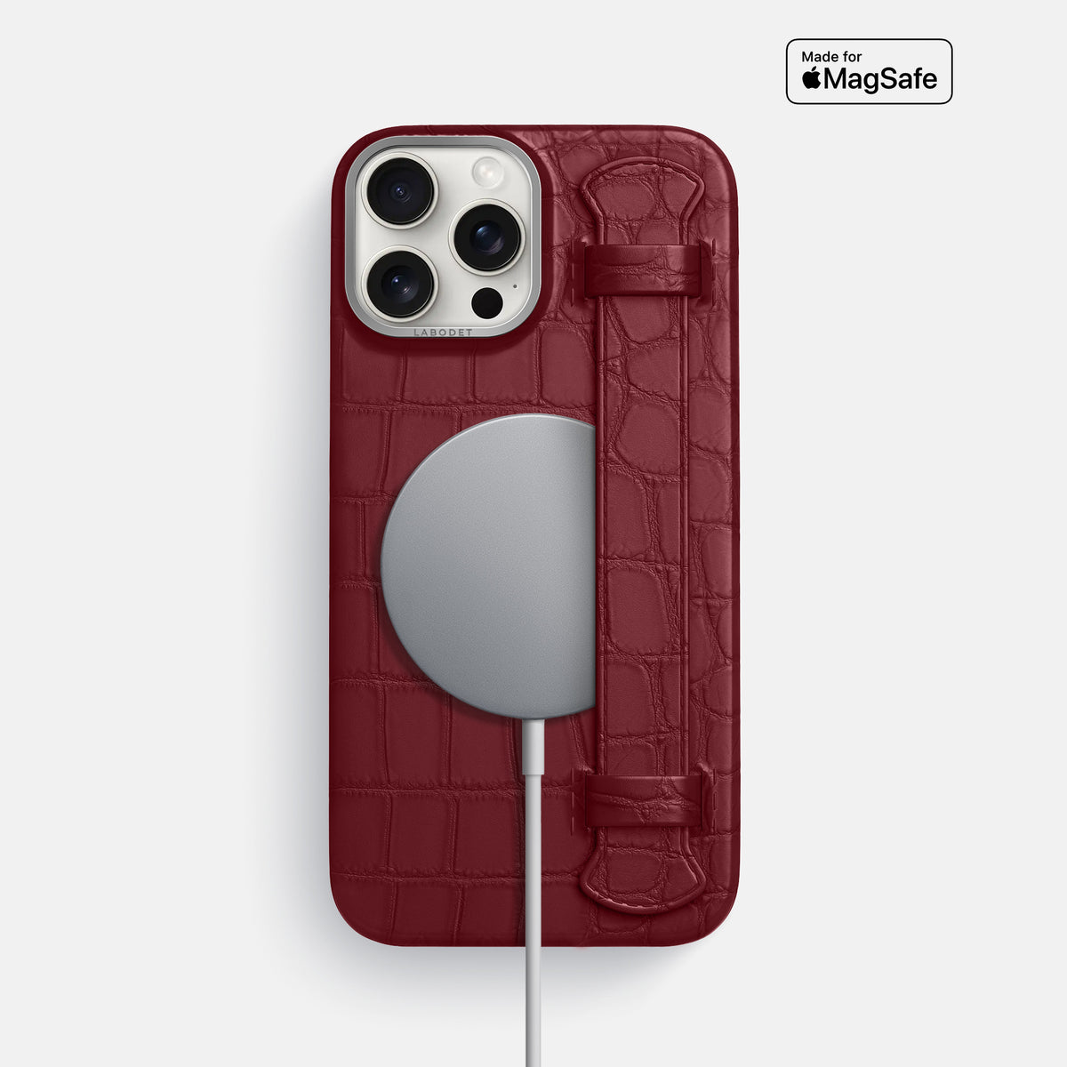 Burgundy iPhone 16 Pro Max Handle Case Alligator with Steel Metal -4 | Burgundy-Steel