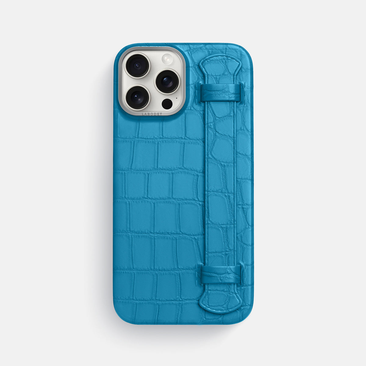 Curaçao-Blue iPhone 16 Pro Max Handle Case Alligator with Steel Metal -1 | Curaçao-Blue-Steel
