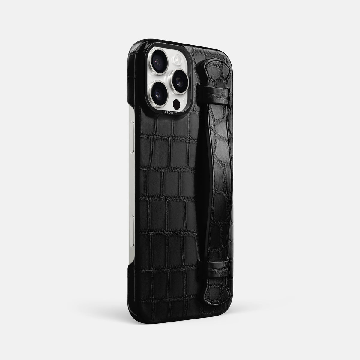 Black iPhone 16 Pro Max Handle Case Alligator with Black Metal -2 | Black-Black