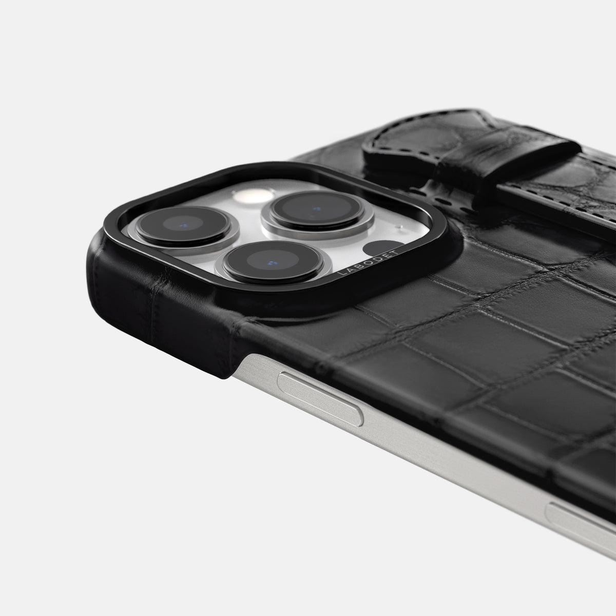Black iPhone 16 Pro Max Handle Case Alligator with Black Metal -5 | Black-Black