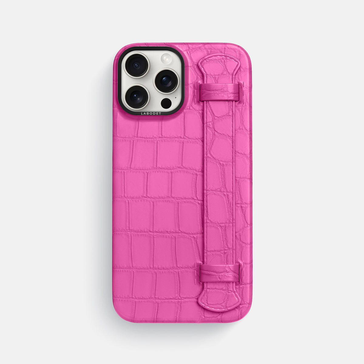 Fuchsia iPhone 16 Pro Max Handle Case Alligator with Black Metal -1 | Fuchsia-Black