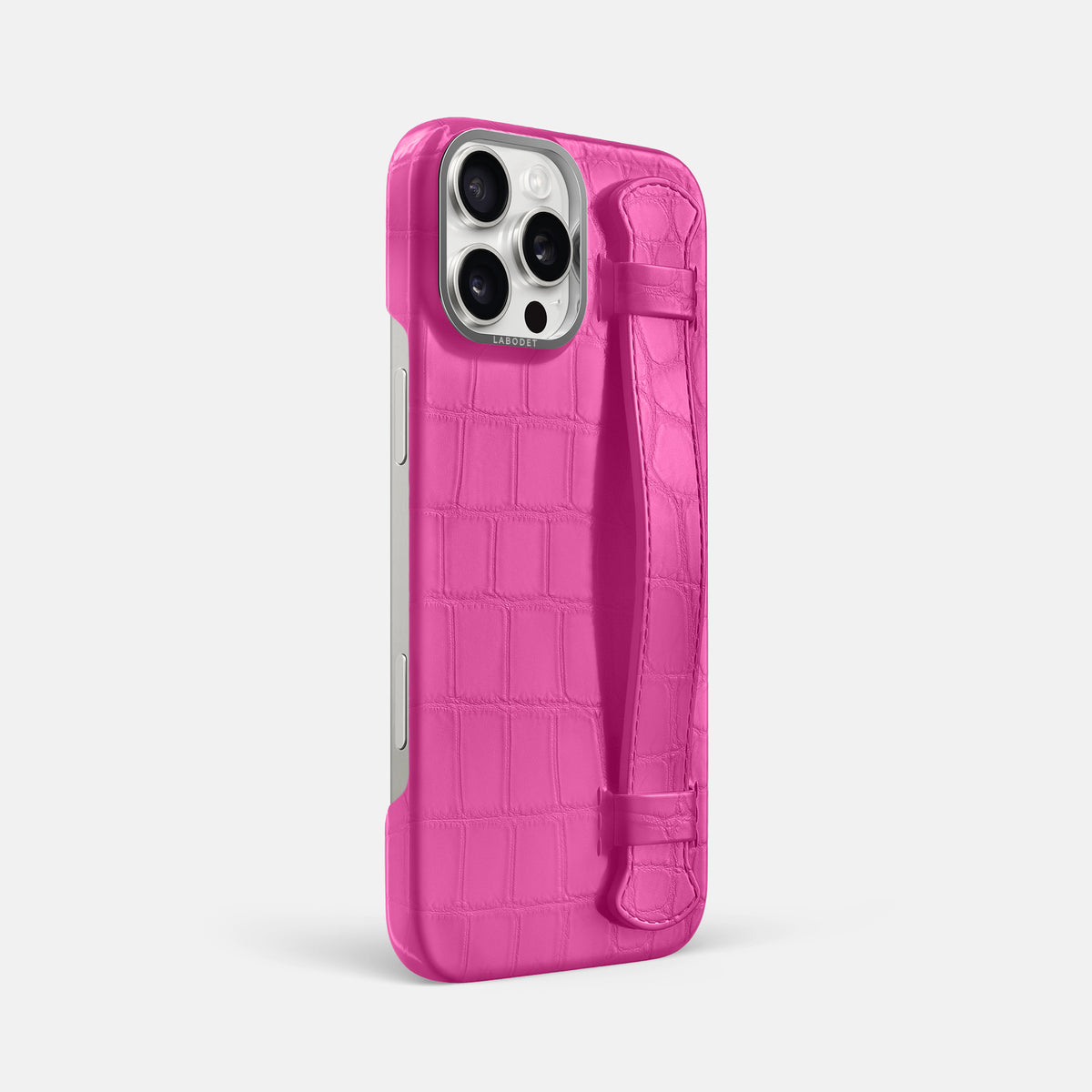 Fuchsia iPhone 16 Pro Max Handle Case Alligator with Steel Metal -2 | Fuchsia-Steel