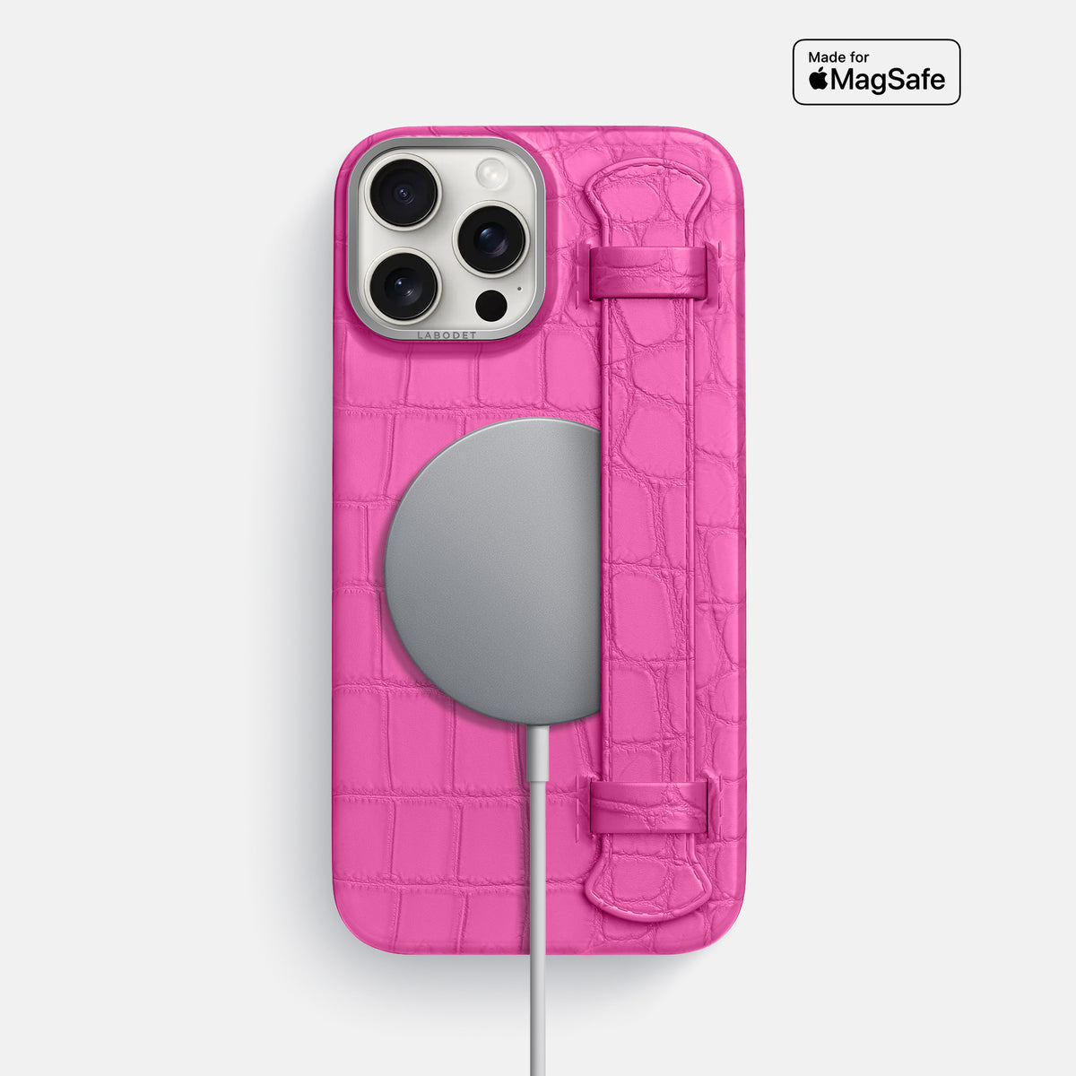 Fuchsia iPhone 16 Pro Max Handle Case Alligator with Steel Metal -4 | Fuchsia-Steel