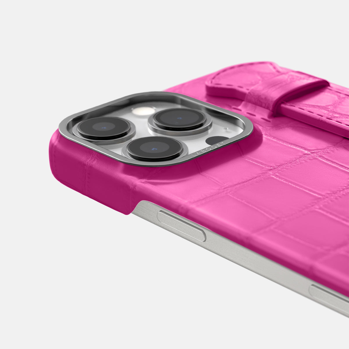 Fuchsia iPhone 16 Pro Max Handle Case Alligator with Steel Metal -5 | Fuchsia-Steel