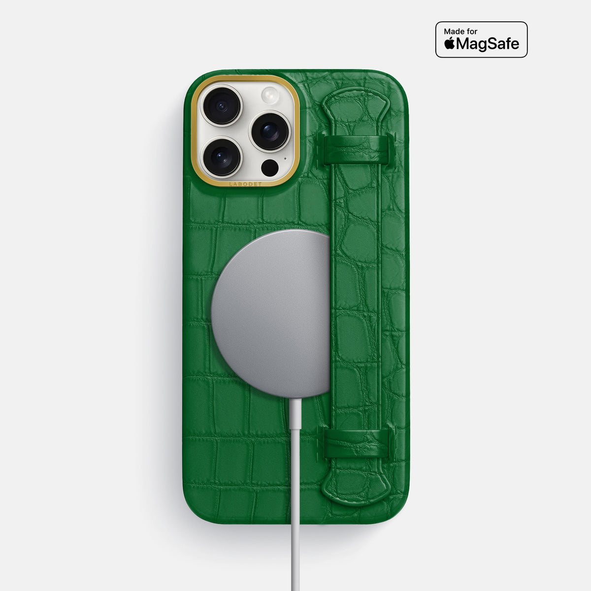 Forest-Green iPhone 16 Pro Max Handle Case In Alligator with Gold Metal -4 | Forest-Green-Gold