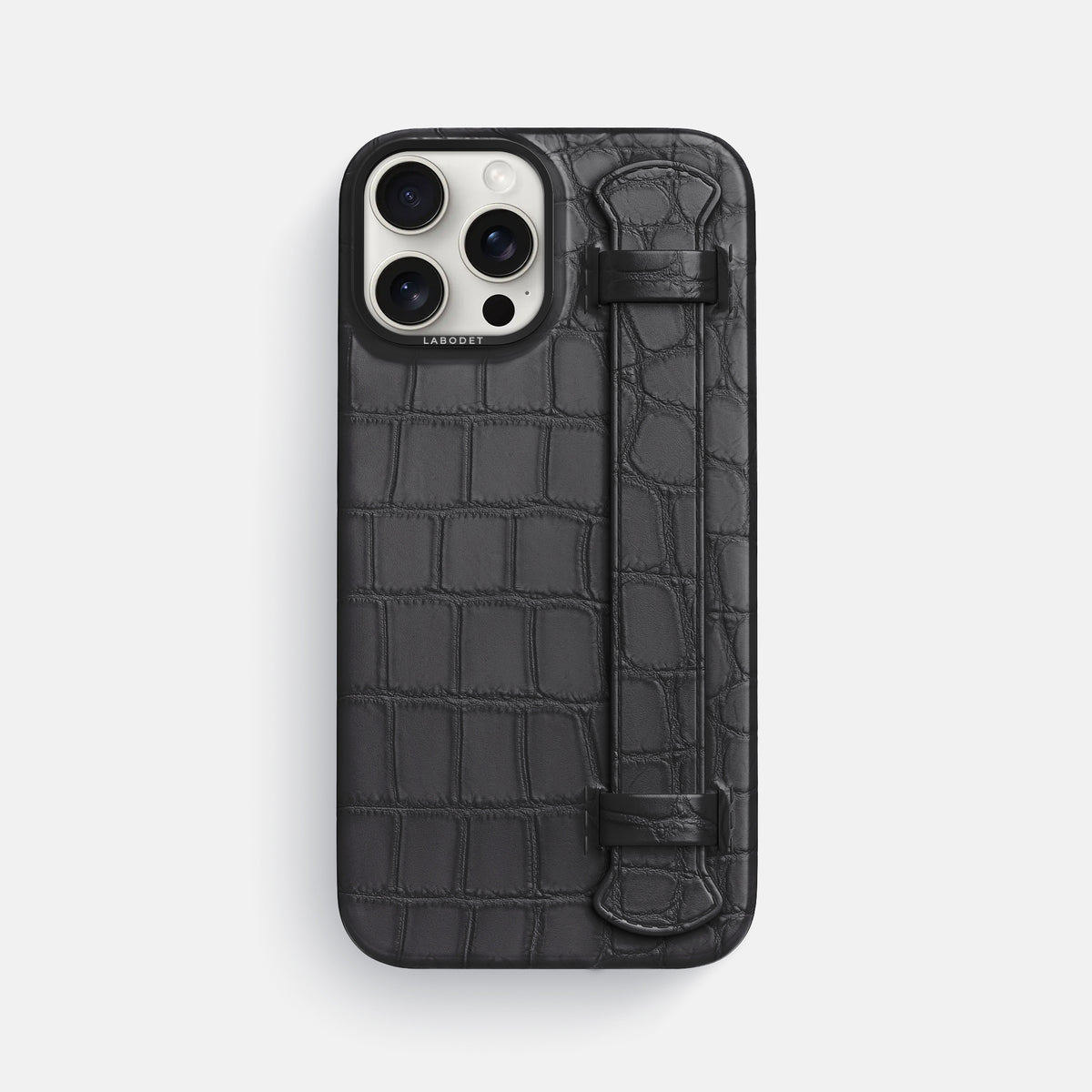 Grey iPhone 16 Pro Max Handle Case Alligator with Black Metal -1 | Grey-Black
