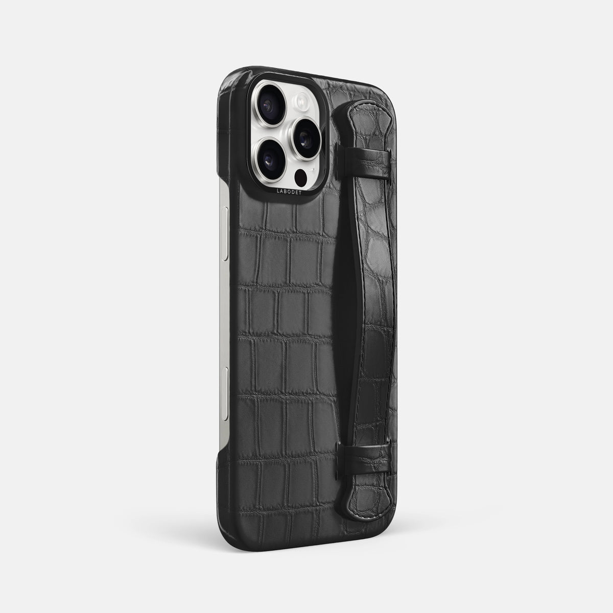 Grey iPhone 16 Pro Max Handle Case Alligator with Black Metal -2 | Grey-Black