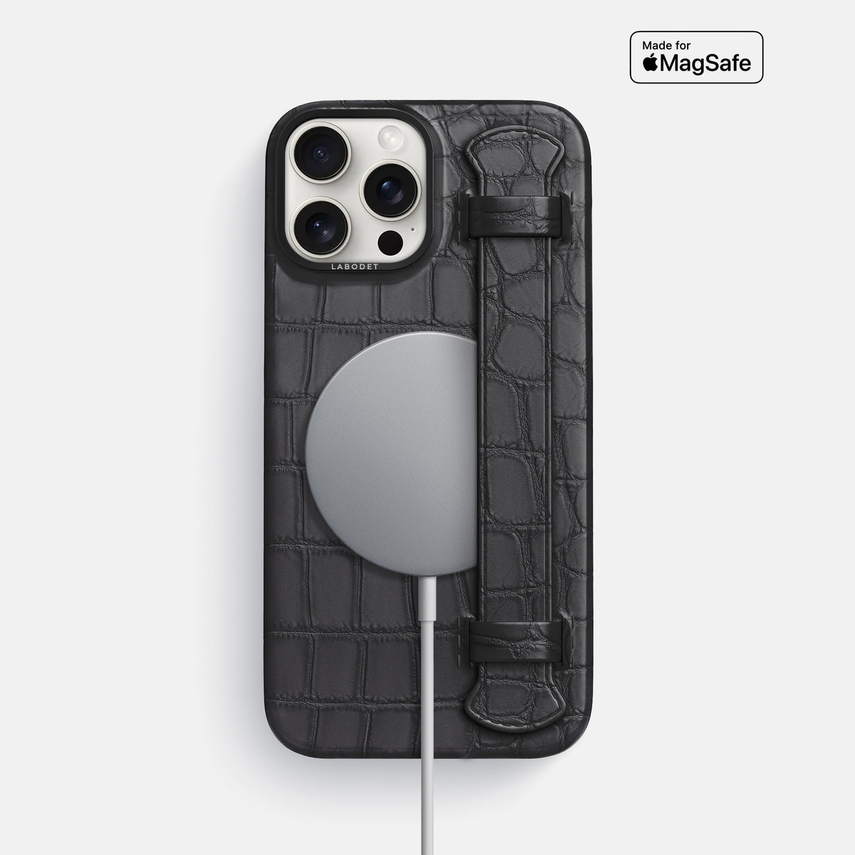 Grey iPhone 16 Pro Max Handle Case Alligator with Black Metal -4 | Grey-Black