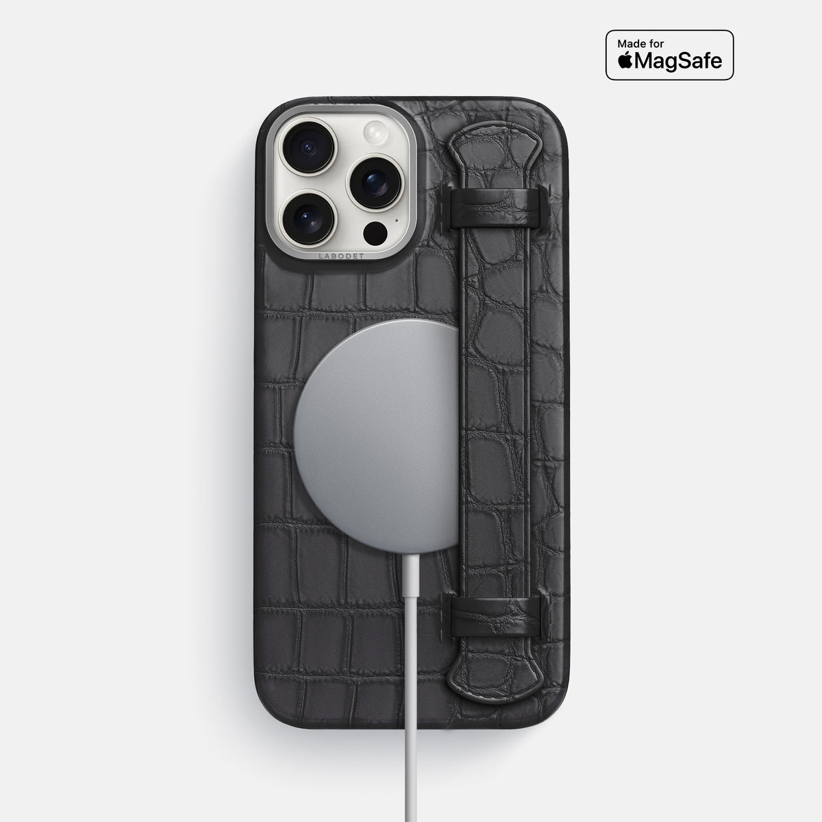 Grey iPhone 16 Pro Max Handle Case Alligator with Steel Metal -4 | Grey-Steel