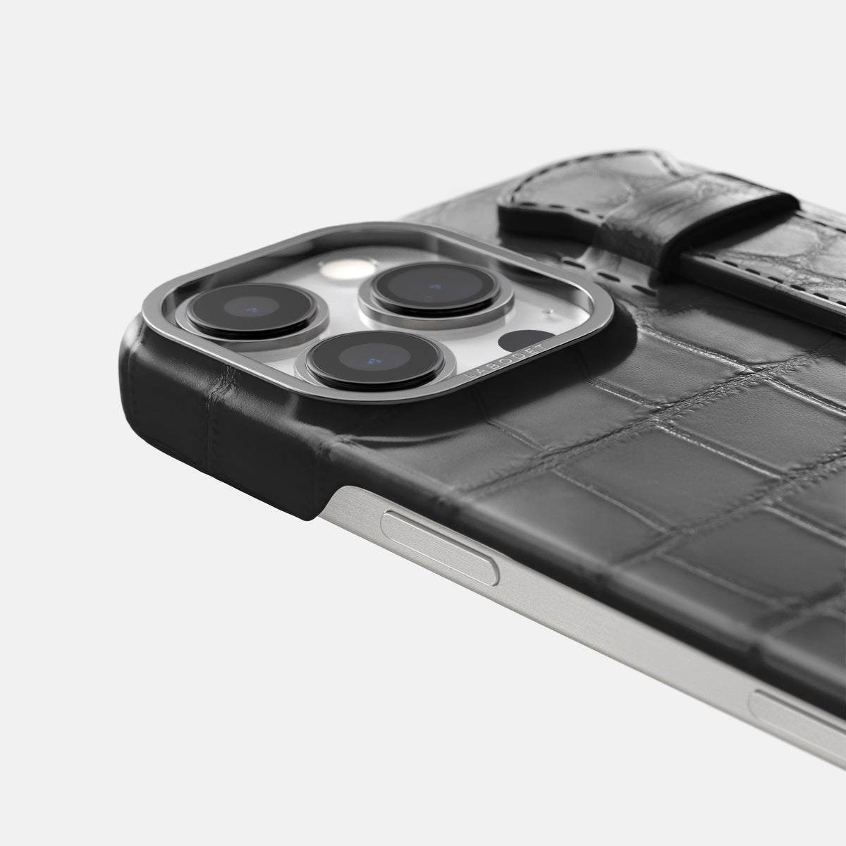 Grey iPhone 16 Pro Max Handle Case Alligator with Steel Metal -5 | Grey-Steel