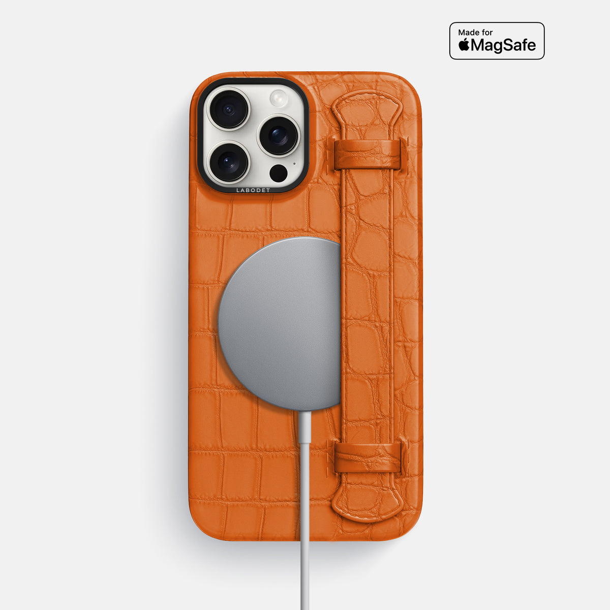 Orange iPhone 16 Pro Max Handle Case Alligator with Black Metal -4 | Orange-Black