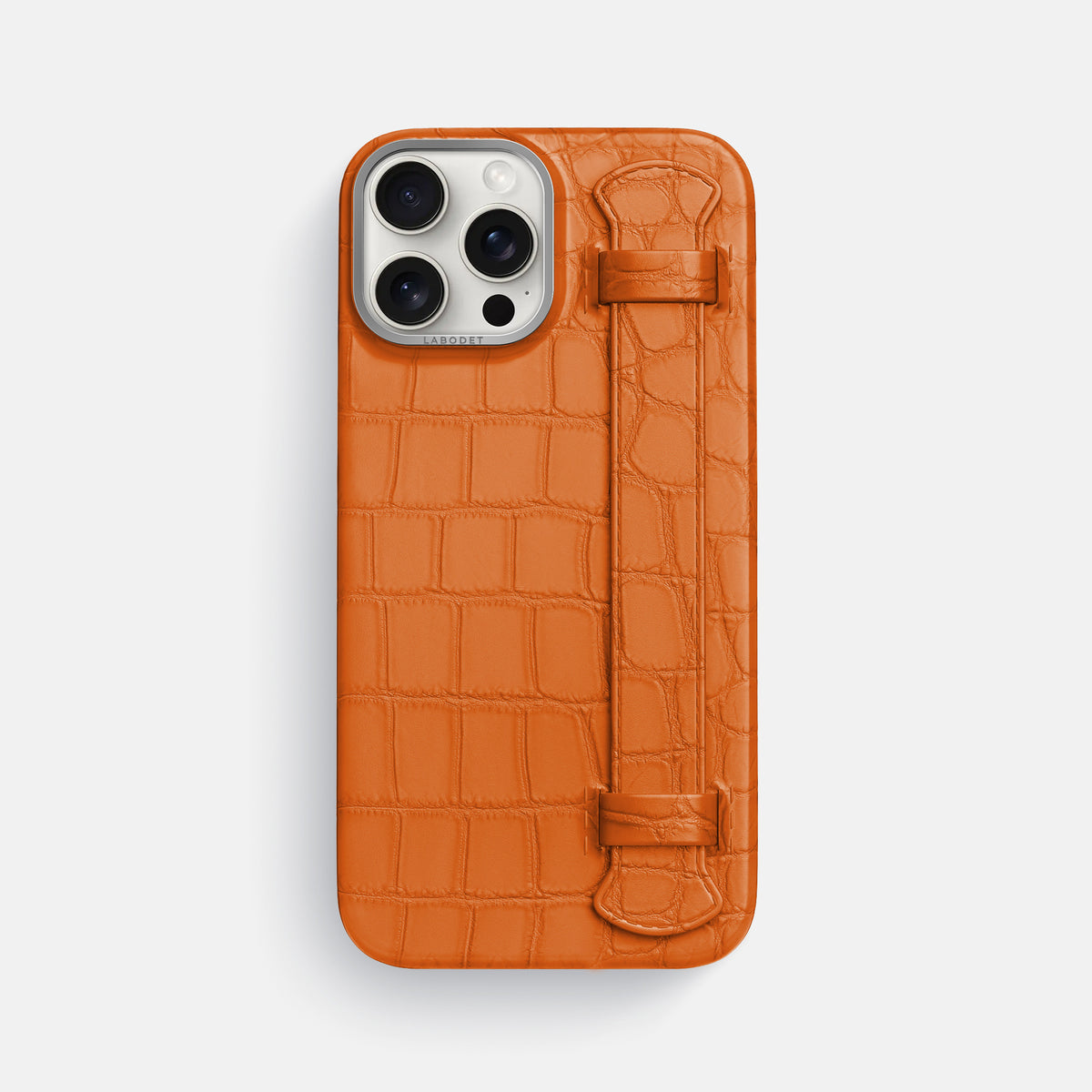 Orange iPhone 16 Pro Max Handle Case Alligator with Steel Metal -1 | Orange-Steel
