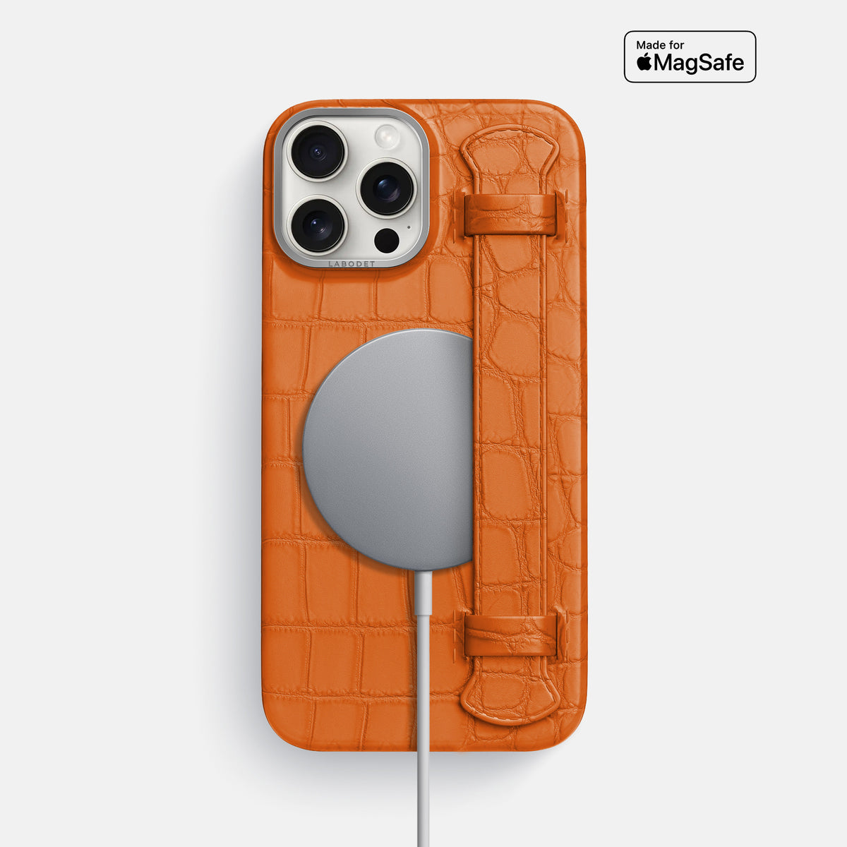 Orange iPhone 16 Pro Max Handle Case Alligator with Steel Metal -4 | Orange-Steel