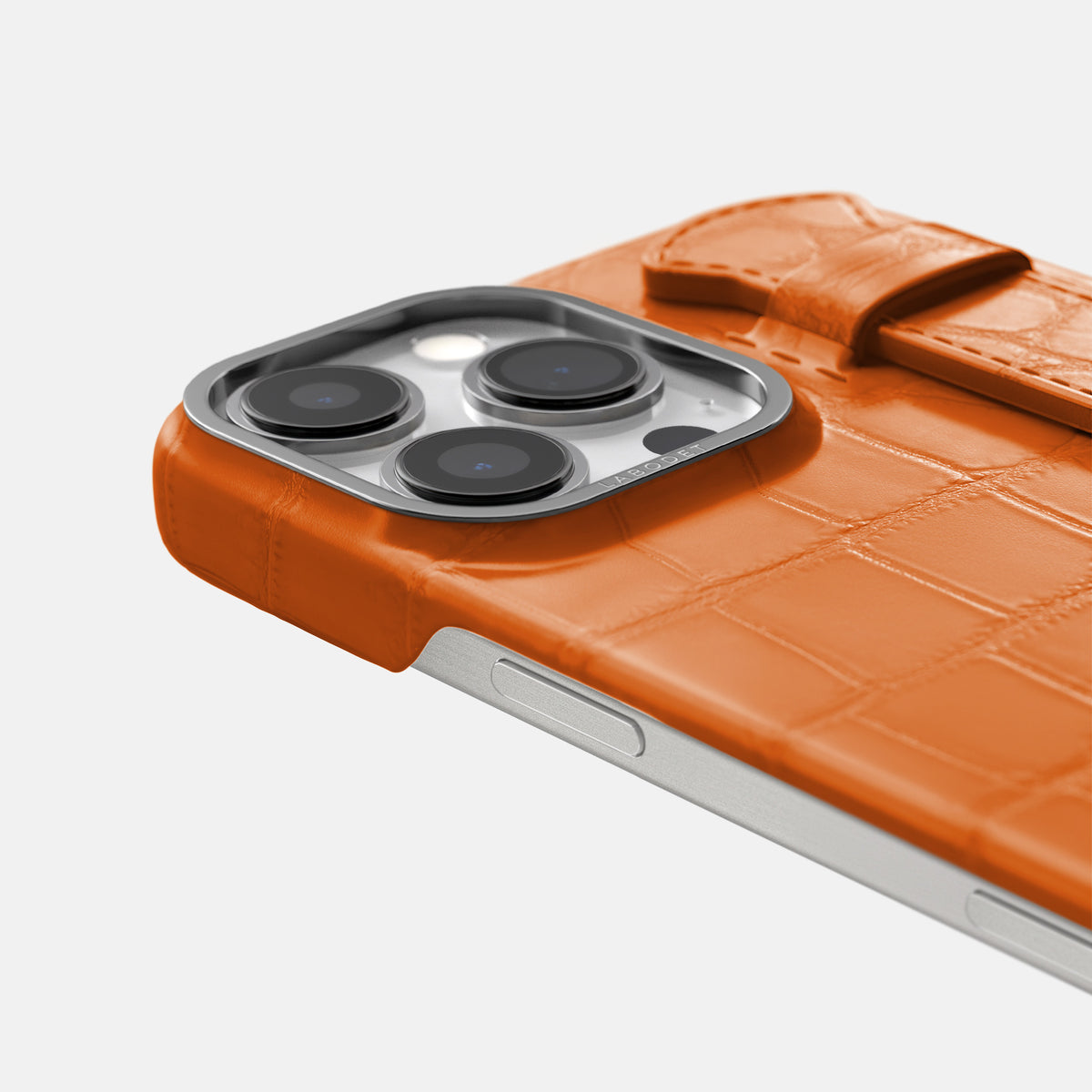 Orange iPhone 16 Pro Max Handle Case Alligator with Steel Metal -5 | Orange-Steel