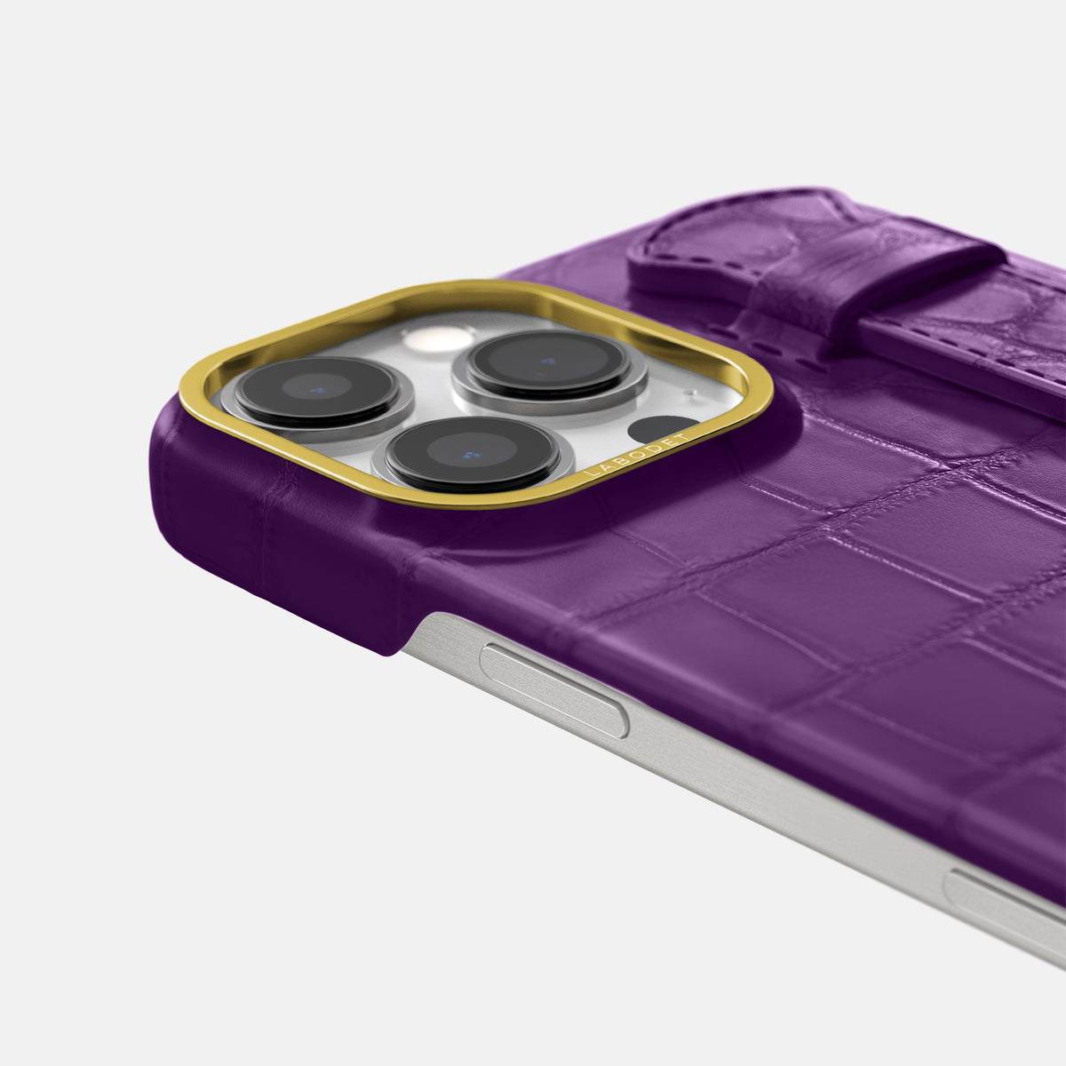 Purple iPhone 16 Pro Max Handle Case In Alligator with Gold Metal -5 | Purple-Gold