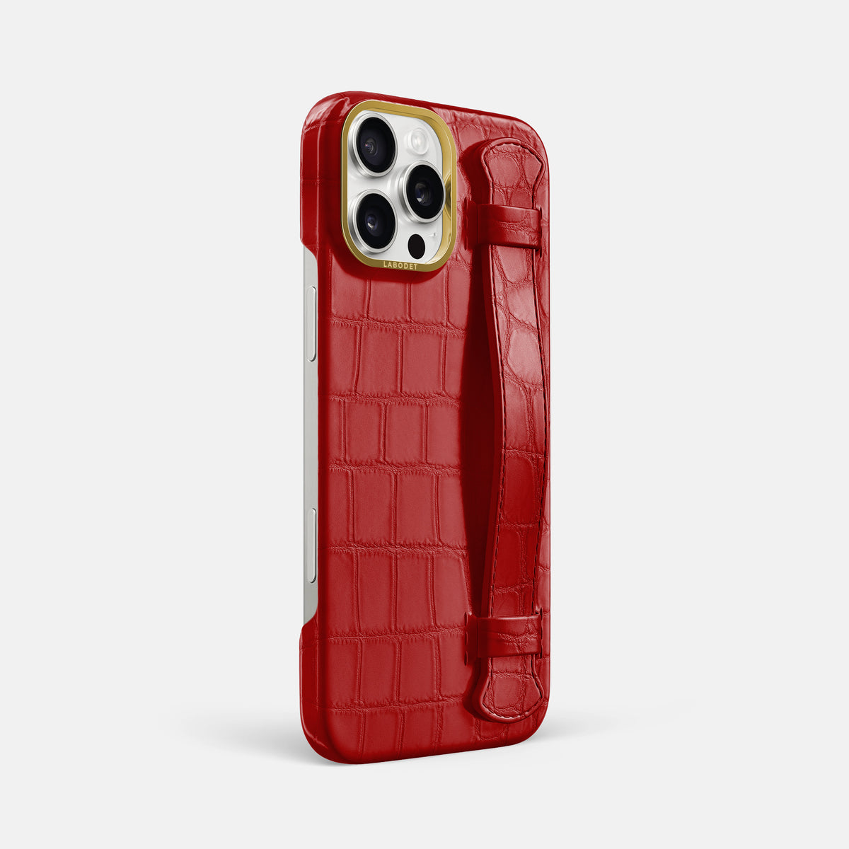 Red iPhone 16 Pro Max Handle Case In Alligator with Gold Metal -2 | Red-Gold