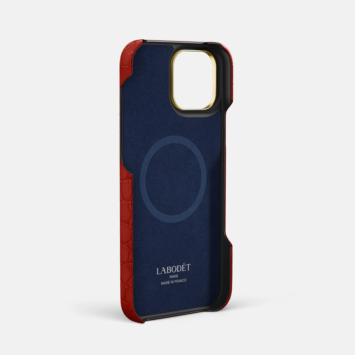 Red iPhone 16 Pro Max Handle Case In Alligator with Gold Metal -3 | Red-Gold
