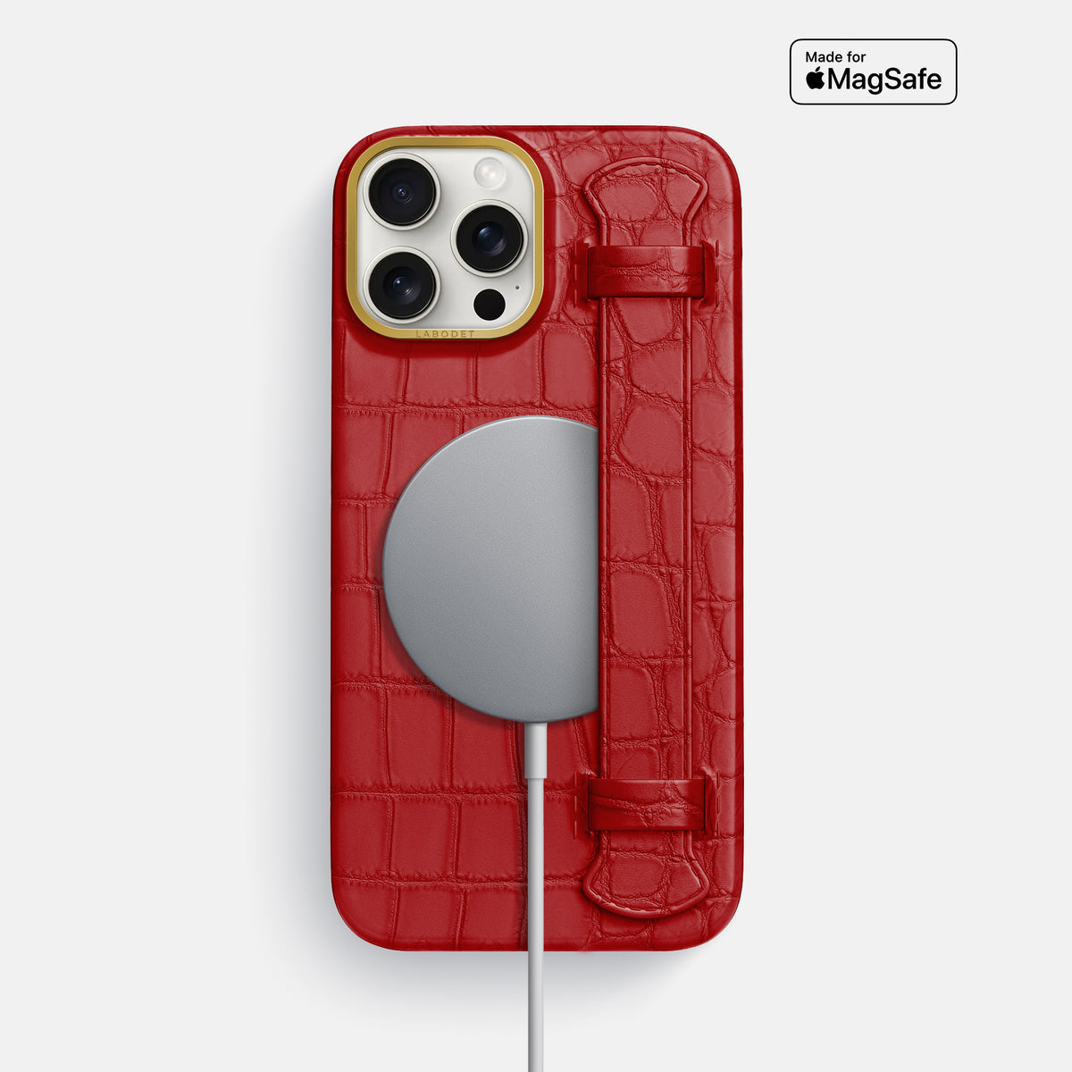 Red iPhone 16 Pro Max Handle Case In Alligator with Gold Metal -4 | Red-Gold