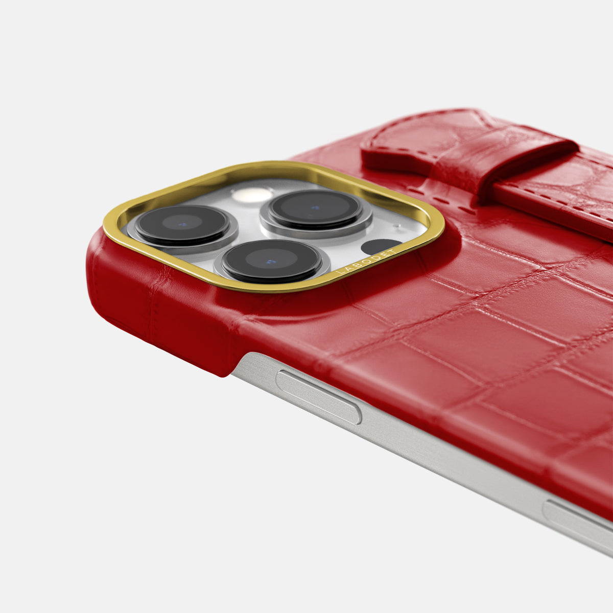Red iPhone 16 Pro Max Handle Case In Alligator with Gold Metal -5 | Red-Gold