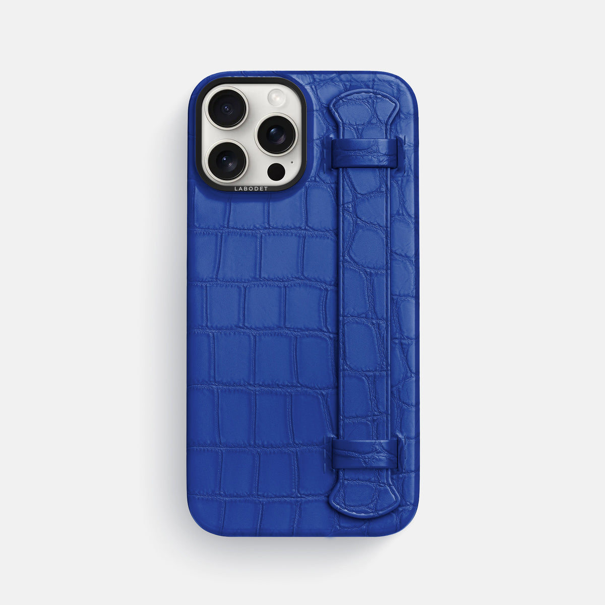 Royal Blue iPhone 16 Pro Max Handle Case Alligator with Black Metal -1 | Royal-Blue-Black
