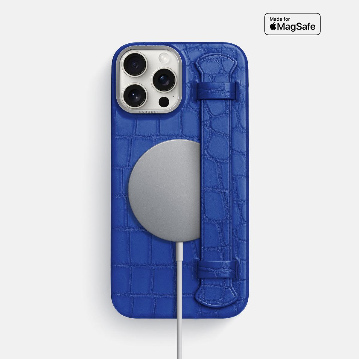 Royal Blue iPhone 16 Pro Max Handle Case Alligator with Steel Metal -4 | Royal-Blue-Steel