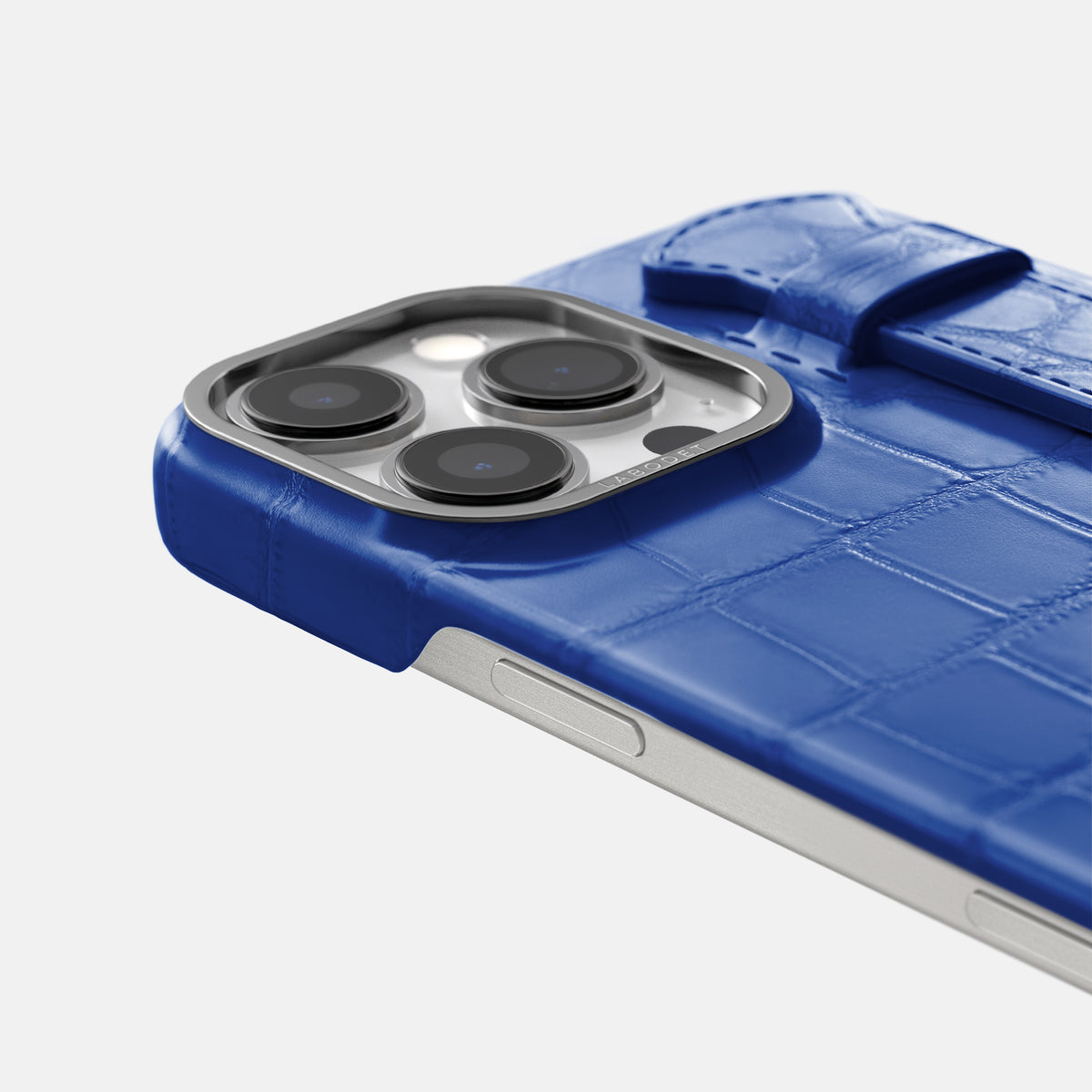 Royal Blue iPhone 16 Pro Max Handle Case Alligator with Steel Metal -5 | Royal-Blue-Steel