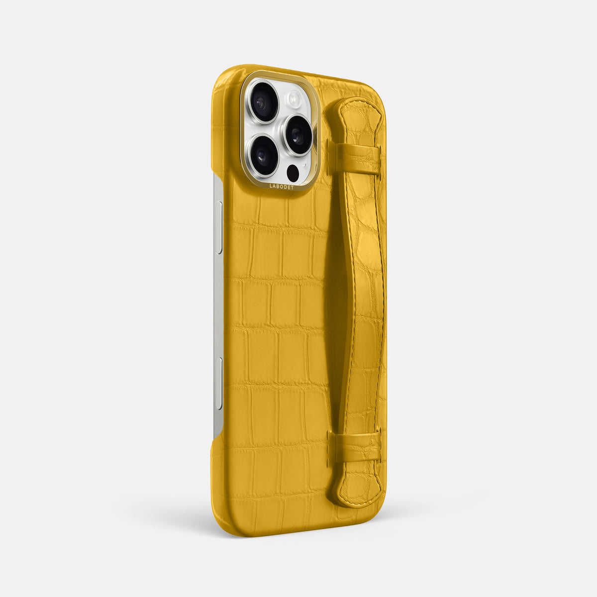 Yellow iPhone 16 Pro Max Handle Case In Alligator with Gold Metal -2 | Yellow-Gold