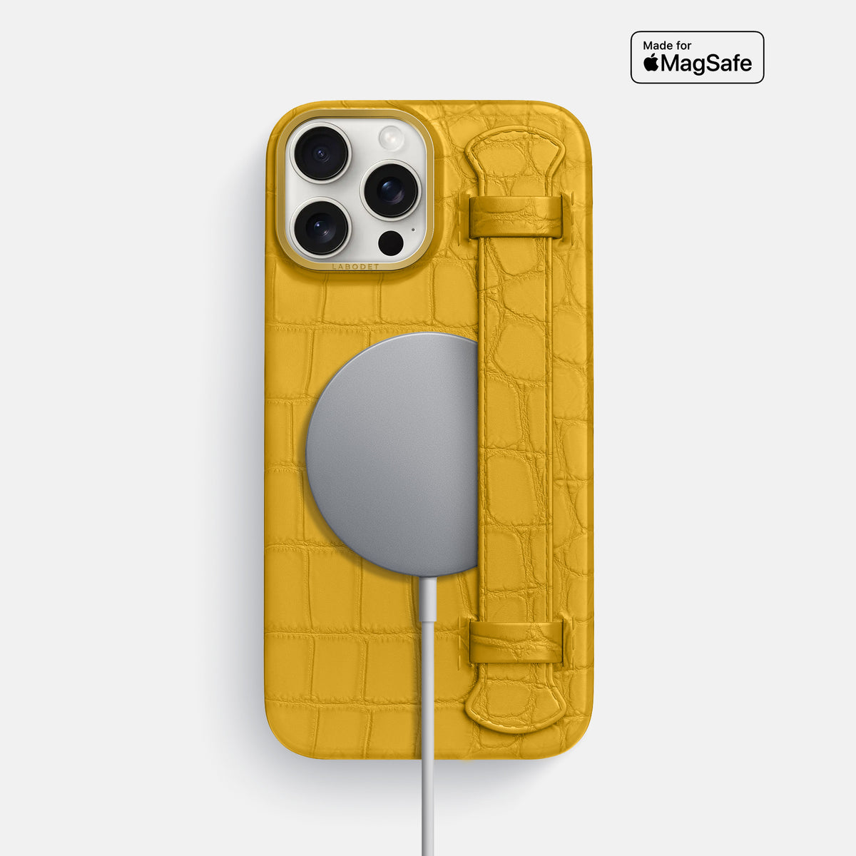 Yellow iPhone 16 Pro Max Handle Case In Alligator with Gold Metal -4 | Yellow-Gold