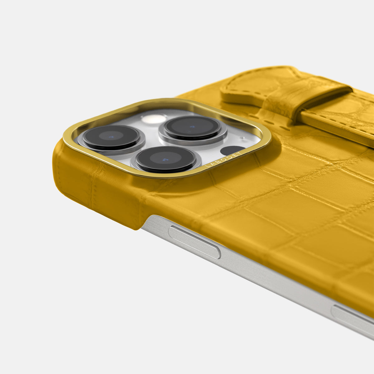 Yellow iPhone 16 Pro Max Handle Case In Alligator with Gold Metal -5 | Yellow-Gold