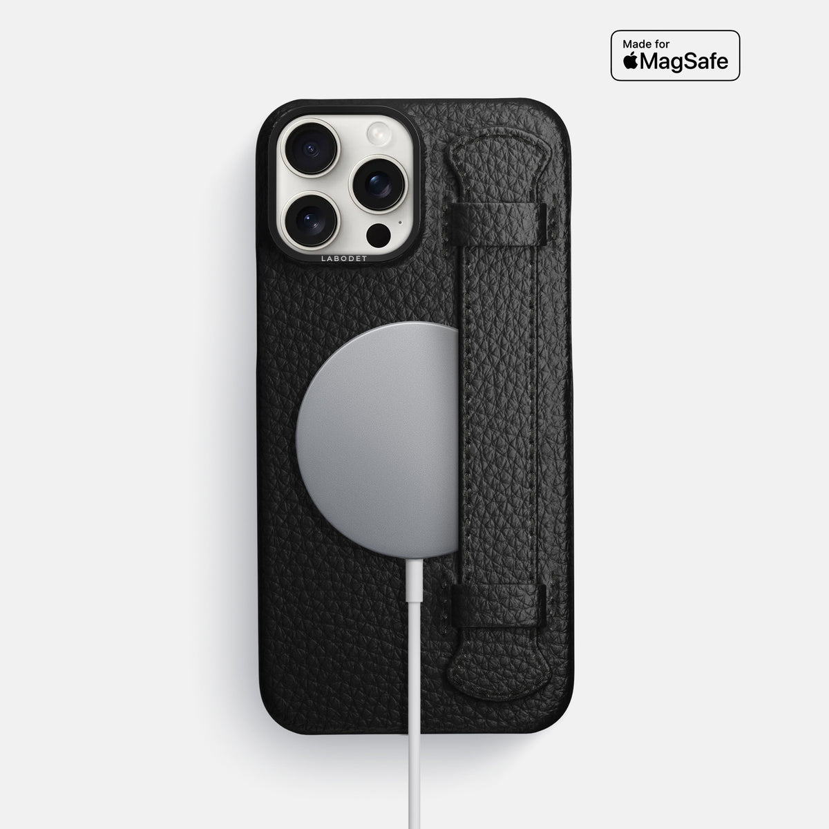 Black iPhone 16 Pro Max Handle Case Calf with Black Metal -5 | Black-Black