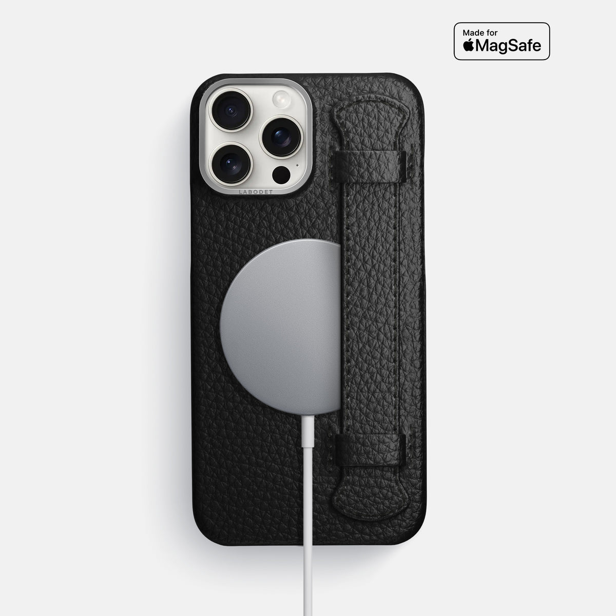 Black iPhone 16 Pro Max Handle Case Calf with Steel Metal -5 | Black-Steel