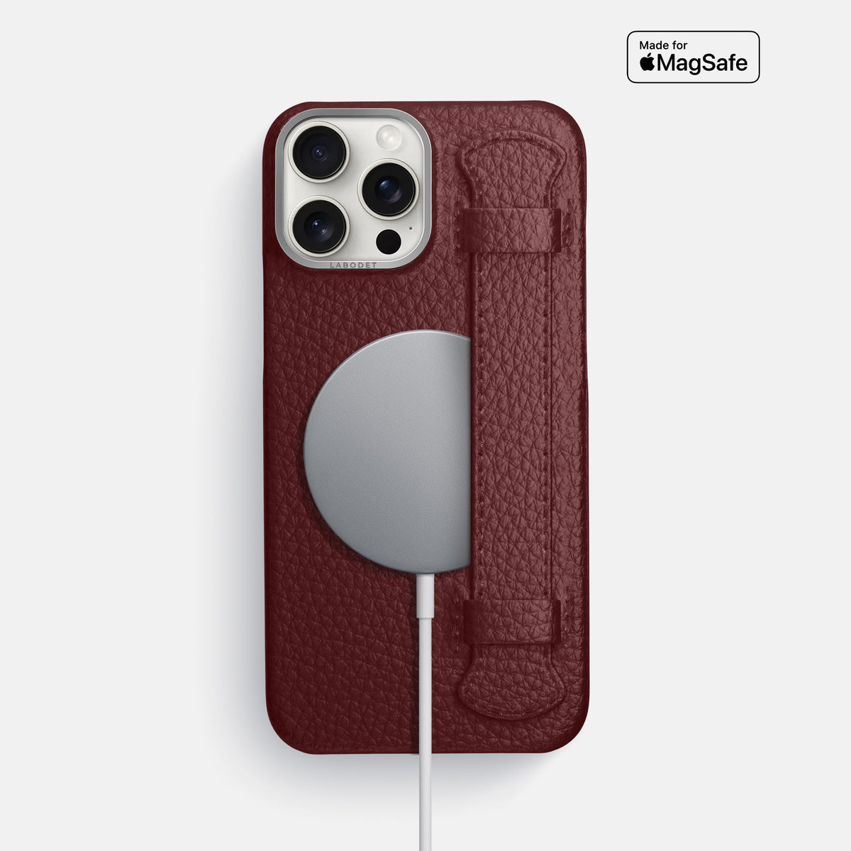 Bordeaux iPhone 16 Pro Max Handle Case Calf with Steel Metal -5 | Bordeaux-Steel
