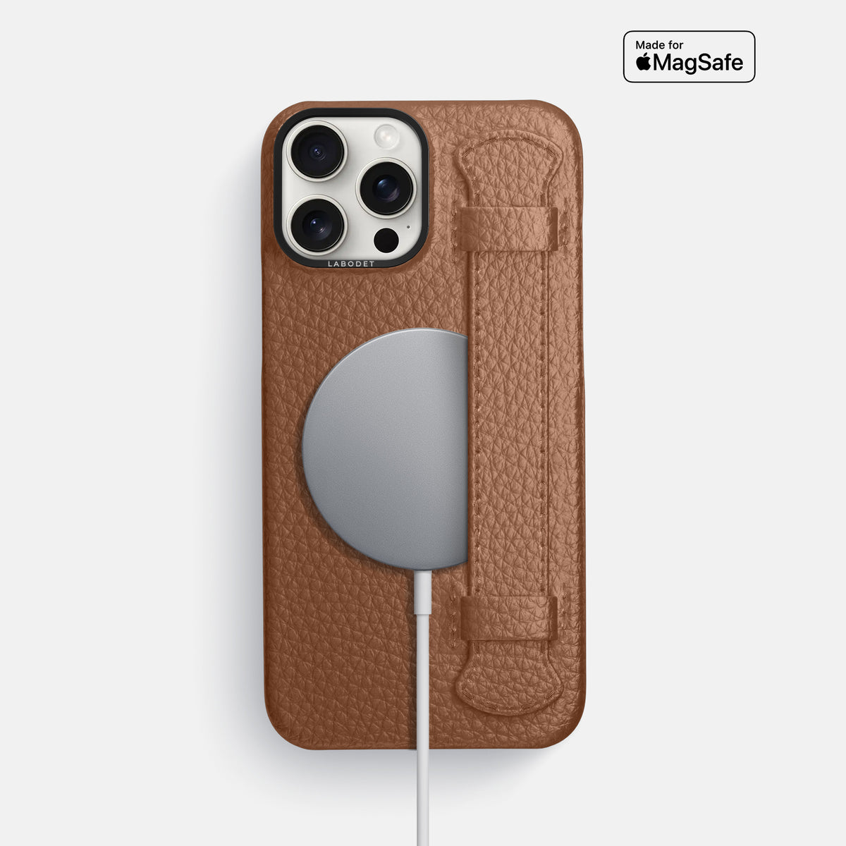 Caramel iPhone 16 Pro Max Handle Case Calf with Black Metal -5 | Caramel-Black