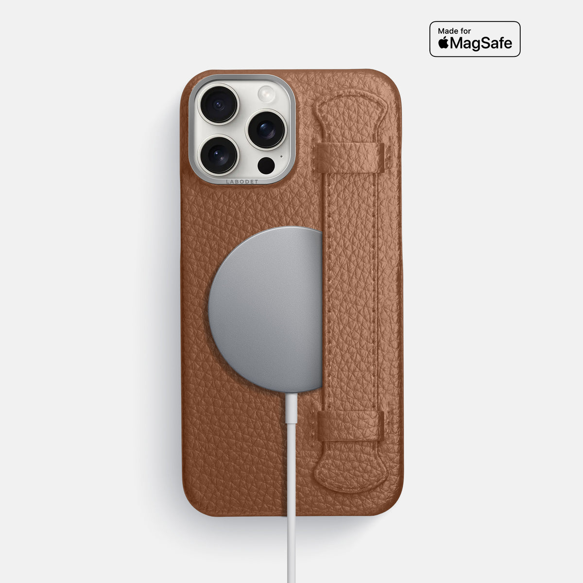 Caramel iPhone 16 Pro Max Handle Case Calf with Steel Metal -5 | Caramel-Steel