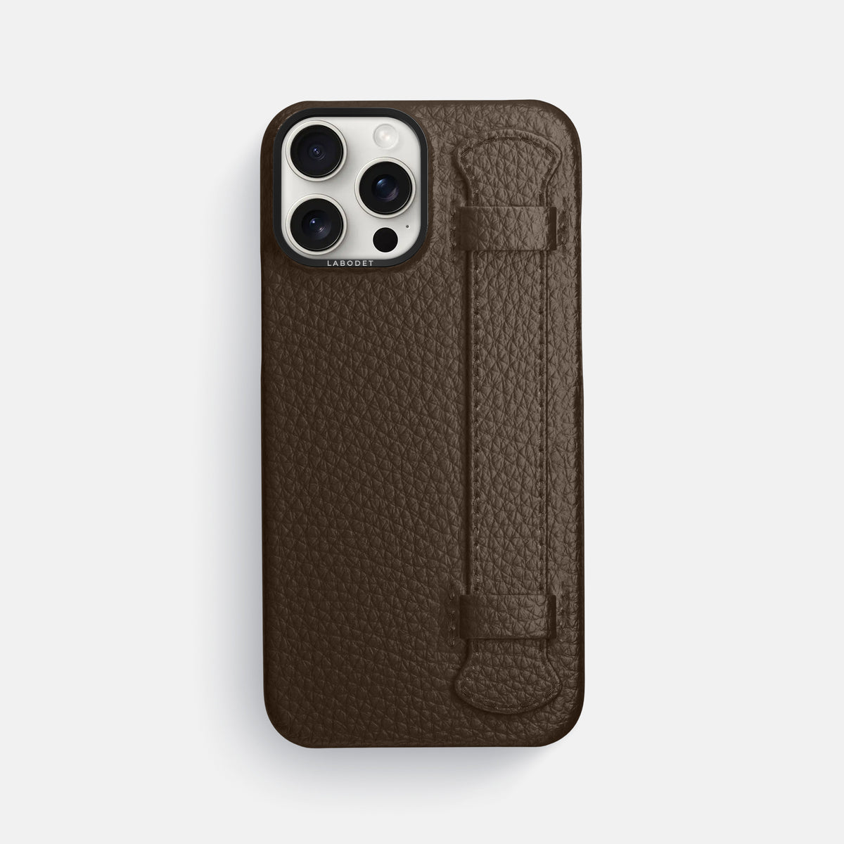 Dark Brown iPhone 16 Pro Max Handle Case Calf with Black Metal -1 | Dark-Brown-Black