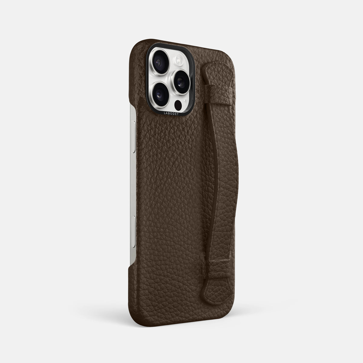 Dark Brown iPhone 16 Pro Max Handle Case Calf with Black Metal -2 | Dark-Brown-Black