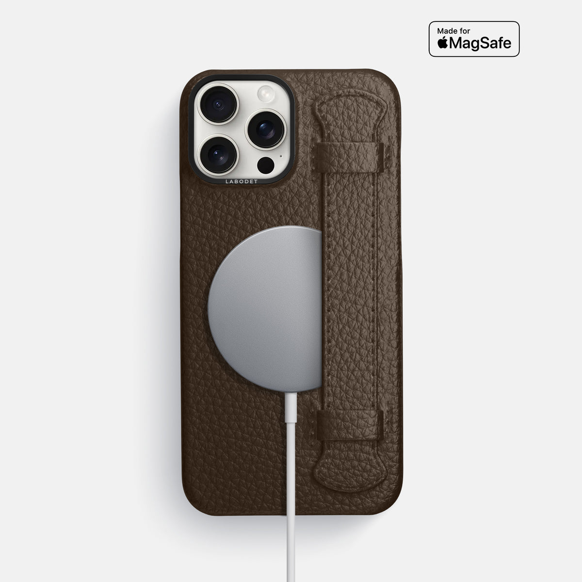 Dark Brown iPhone 16 Pro Max Handle Case Calf with Black Metal -5 | Dark-Brown-Black