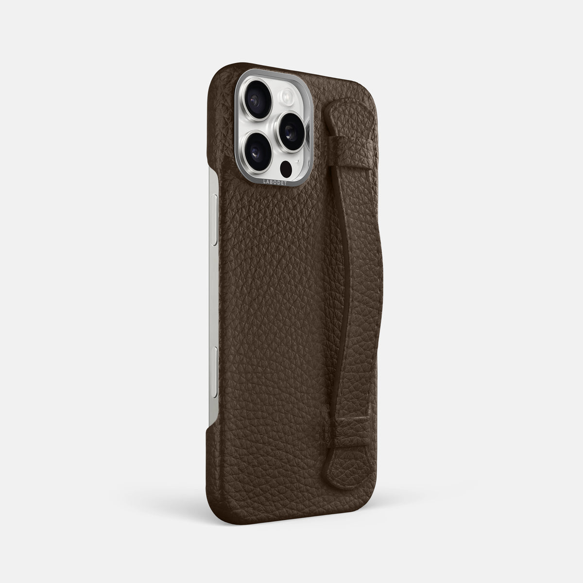 Dark Brown iPhone 16 Pro Max Handle Case Calf with Steel Metal -2 | Dark-Brown-Steel