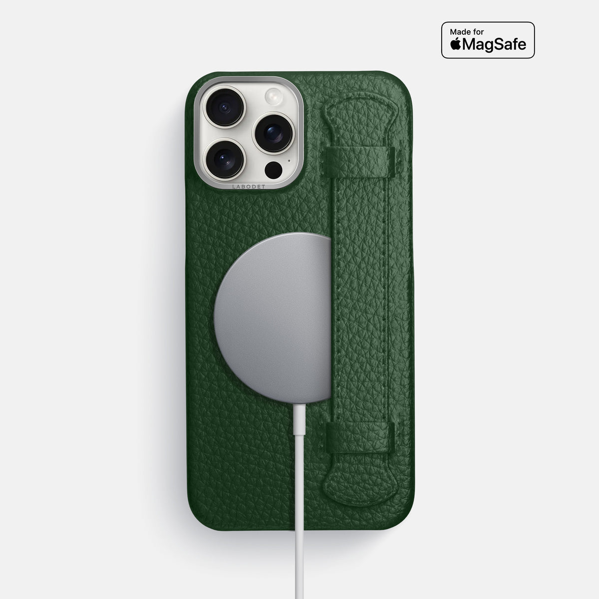 Dark Green iPhone 16 Pro Max Handle Case Calf with Steel Metal -5 | Dark-Green-Steel