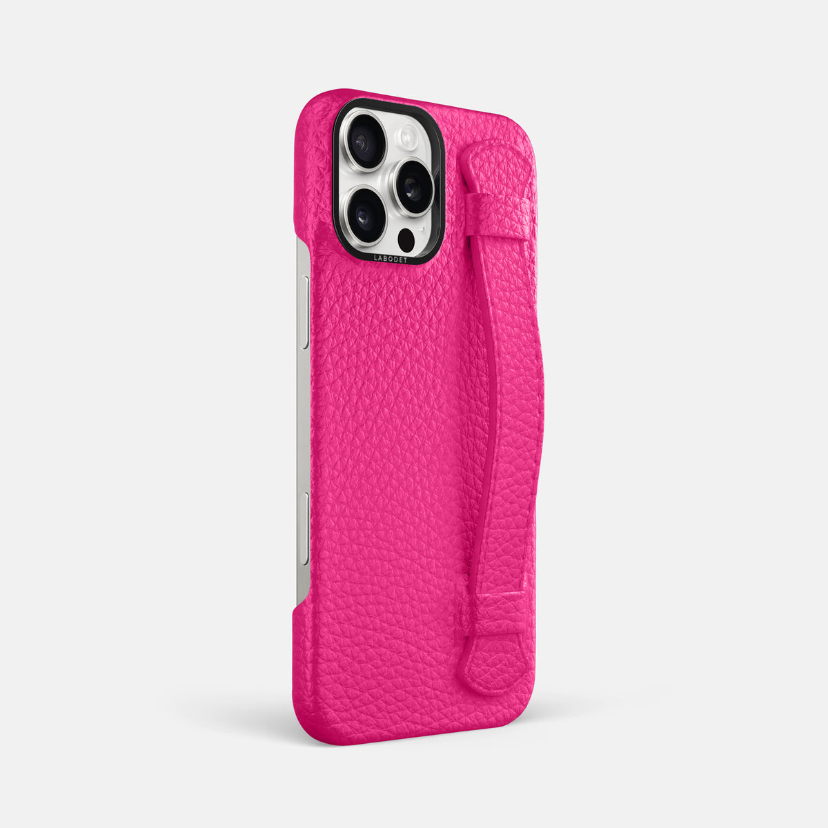Magenta iPhone 16 Pro Max Handle Case Calf with Black Metal -2 | Magenta-Black