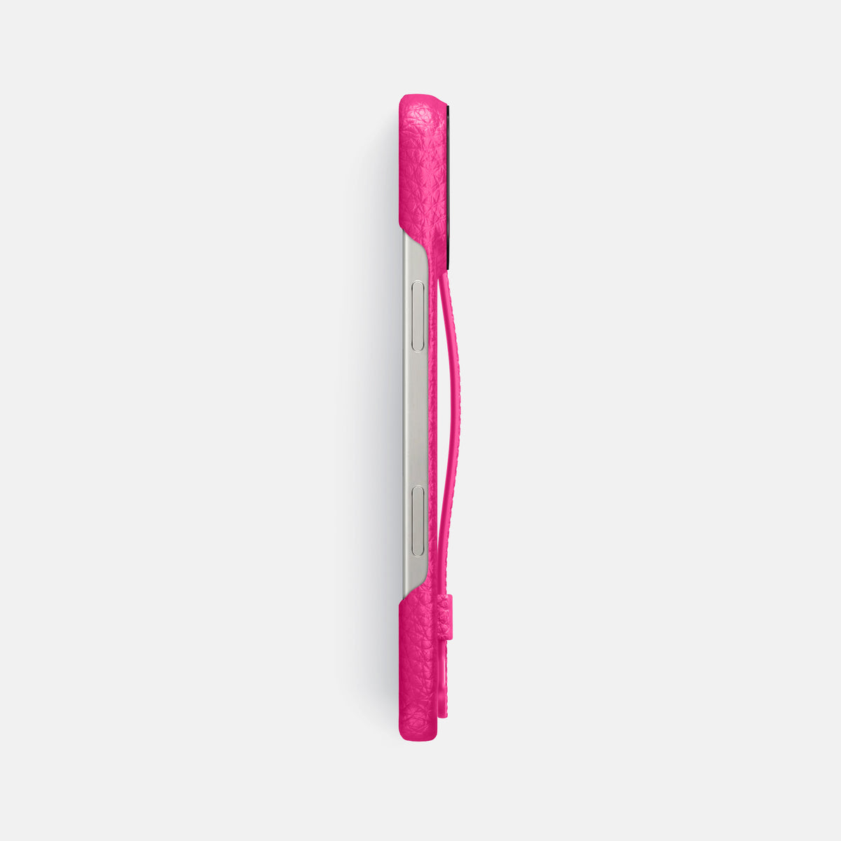 Magenta iPhone 16 Pro Max Handle Case Calf with Black Metal -3 | Magenta-Black