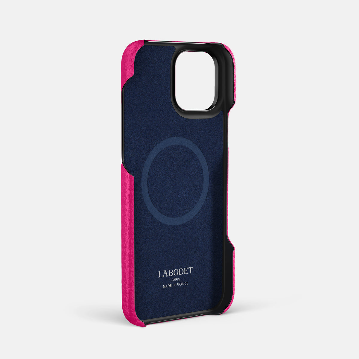 Magenta iPhone 16 Pro Max Handle Case Calf with Black Metal -4 | Magenta-Black