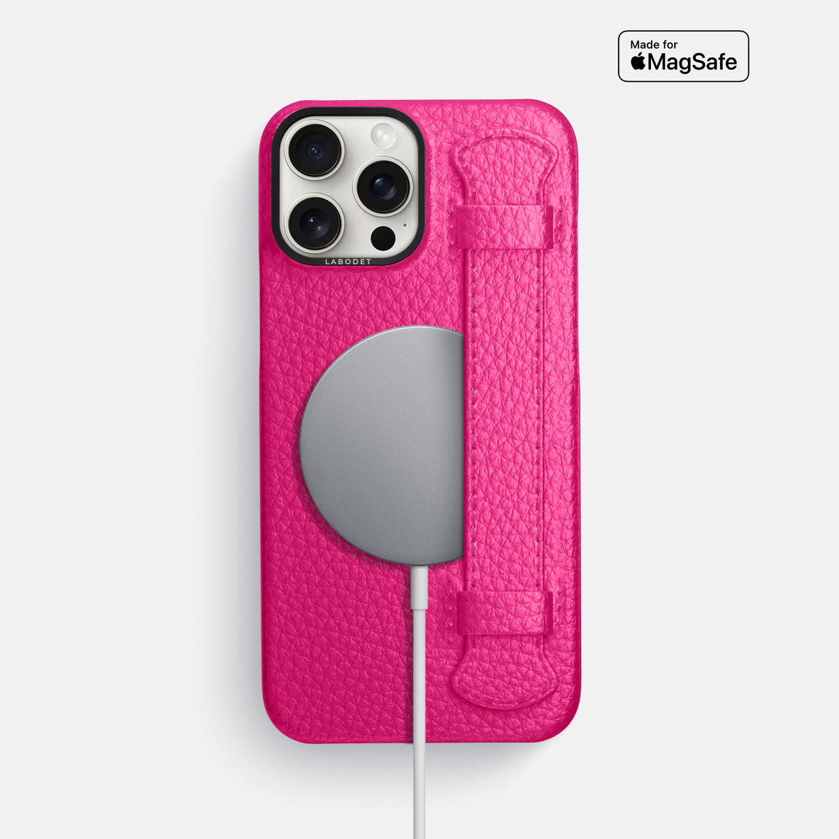 Magenta iPhone 16 Pro Max Handle Case Calf with Black Metal -5 | Magenta-Black