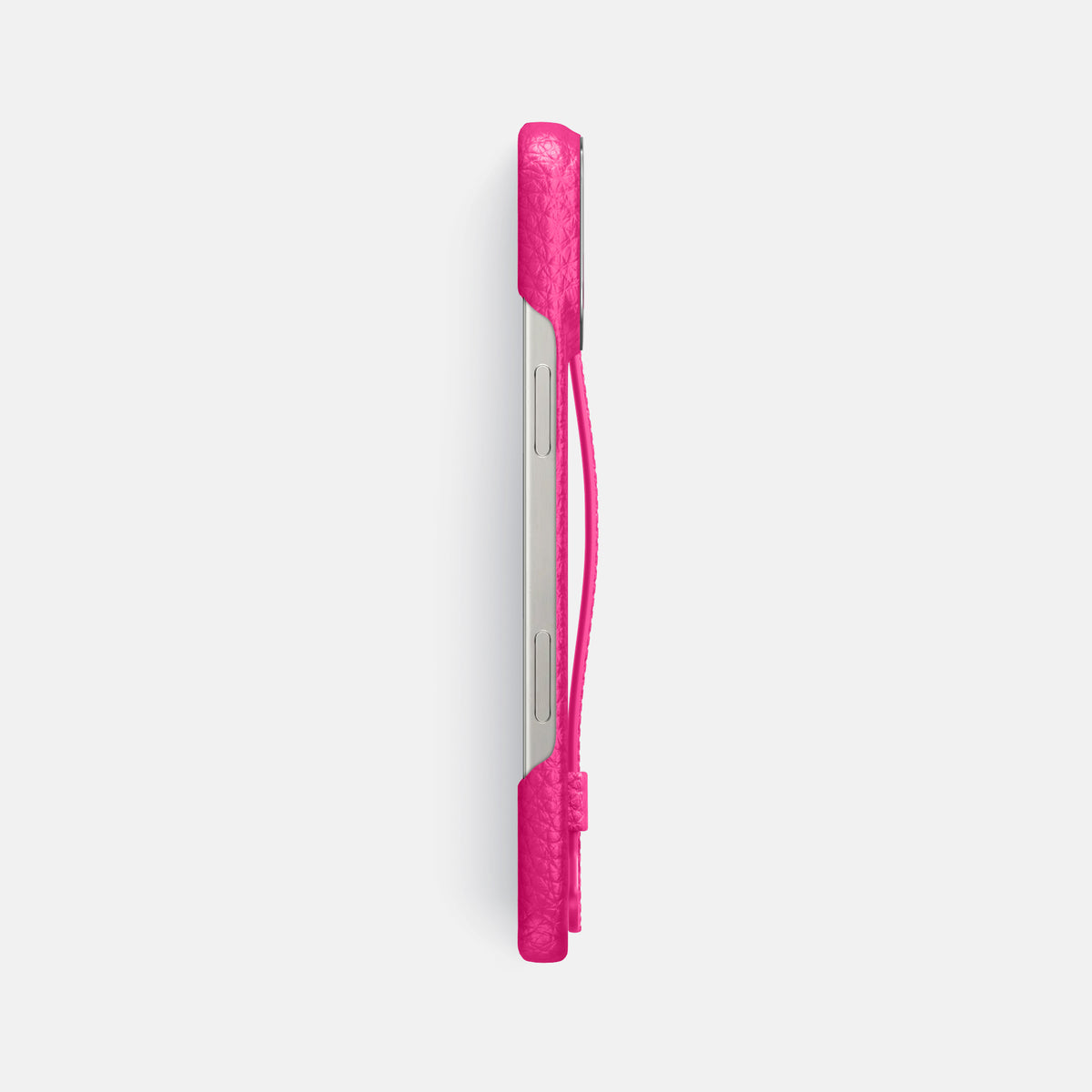 Magenta iPhone 16 Pro Max Handle Case Calf with Steel Metal -3 | Magenta-Steel