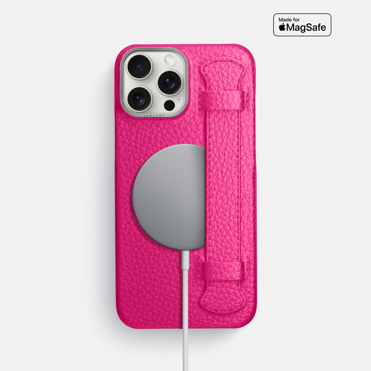 Magenta iPhone 16 Pro Max Handle Case Calf with Steel Metal -5 | Magenta-Steel