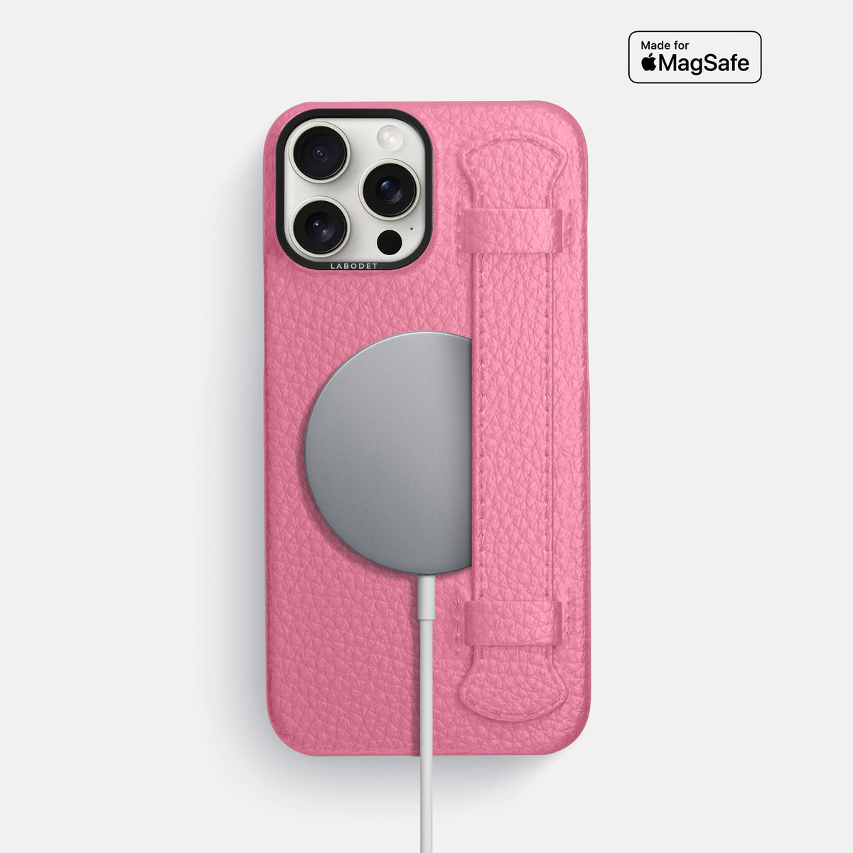Pink iPhone 16 Pro Max Handle Case Calf with Black Metal -5 | Pink-Black