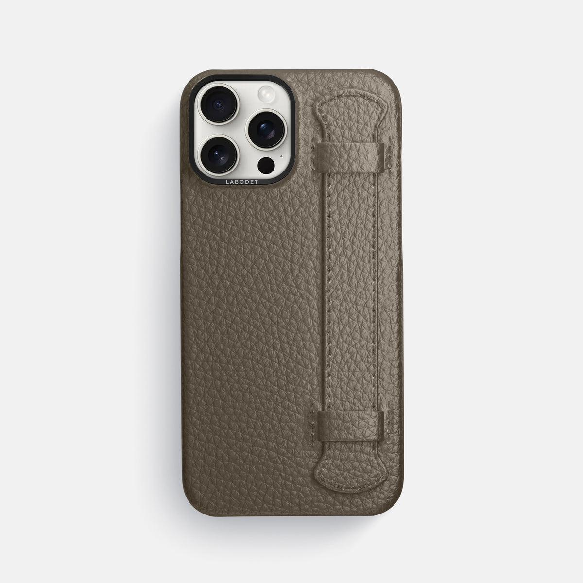 Taupe iPhone 16 Pro Max Handle Case Calf with Black Metal -1 | Taupe-Black