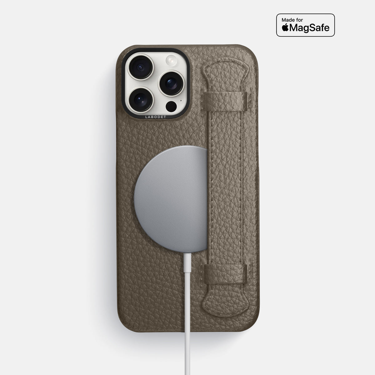 Taupe iPhone 16 Pro Max Handle Case Calf with Black Metal -5 | Taupe-Black
