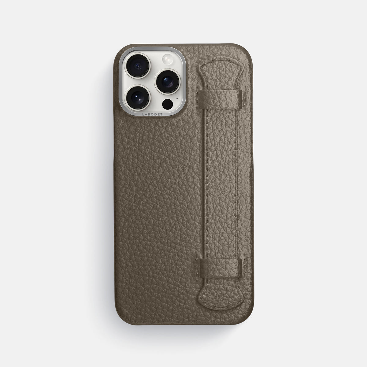 Taupe iPhone 16 Pro Max Handle Case Calf with Steel Metal -1 | Taupe-Steel